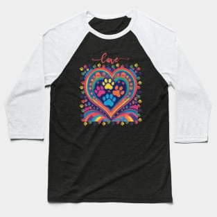 Dog paw print rainbow heart Baseball T-Shirt